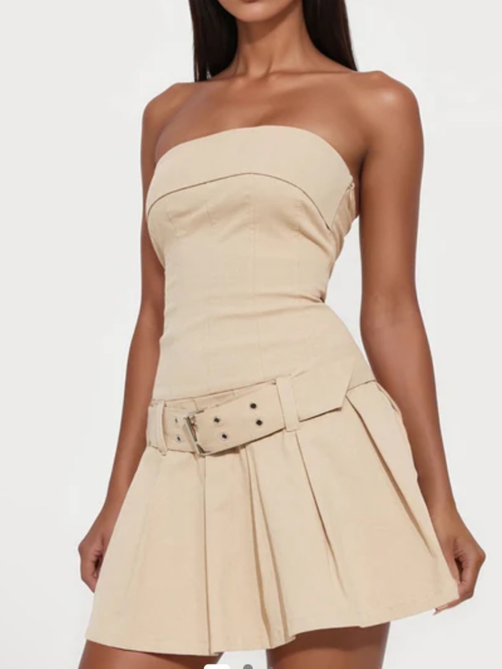 MUSTARD SEED!! Strapless Beige Pleated Mini shorts  romper  with Belt! L